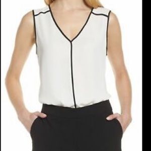 Halogen white sleeveless blouse with black trim